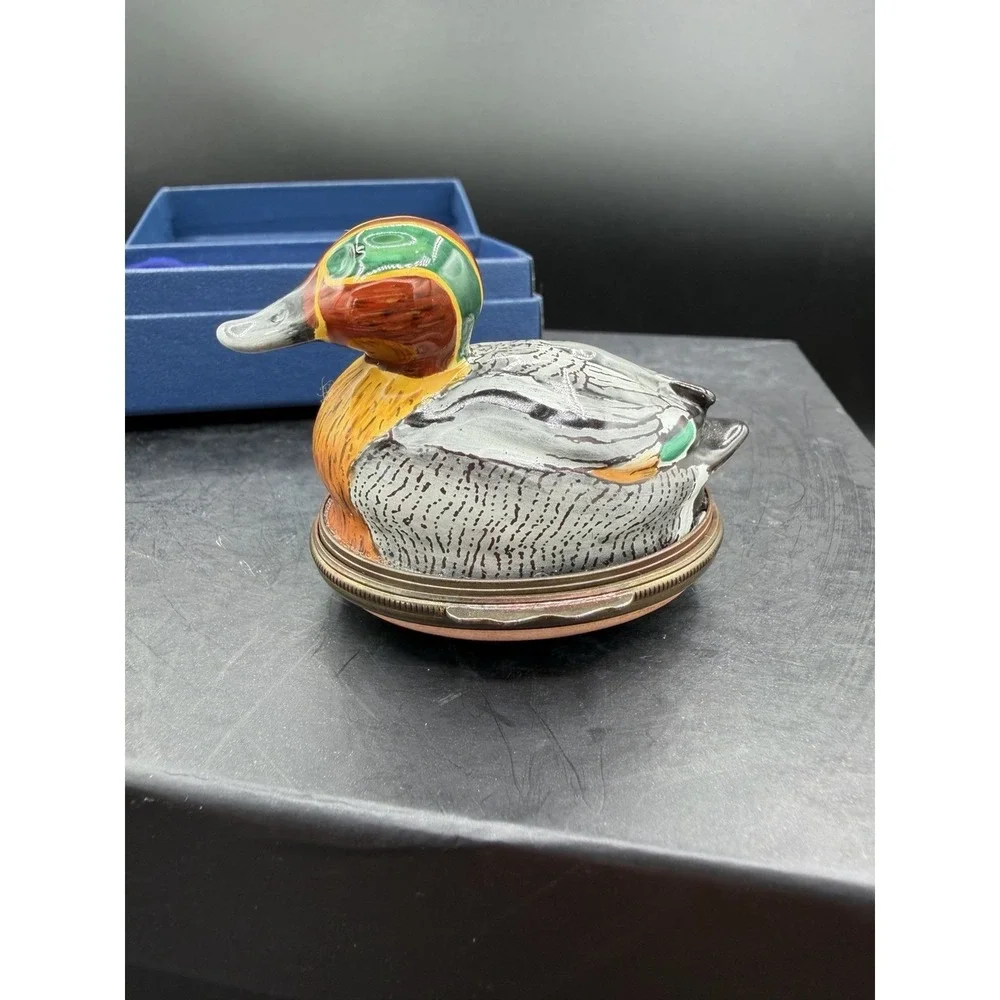🦆✨ Halcyon Days Enamels Mallard Duck Trinket Box – Vintage Collectible ✨🦆